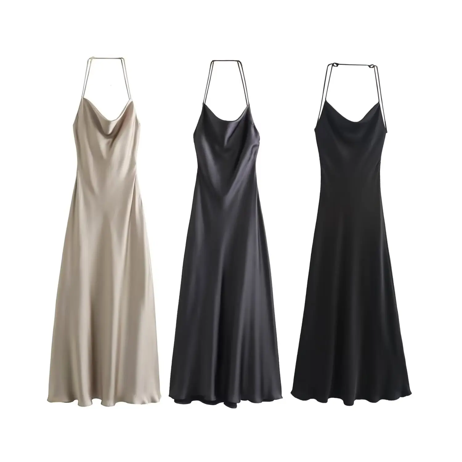 TAOP&ZA Women's 2025 Spring New Sexy Backless Slim Satin Lingerie Dress 8937361 3