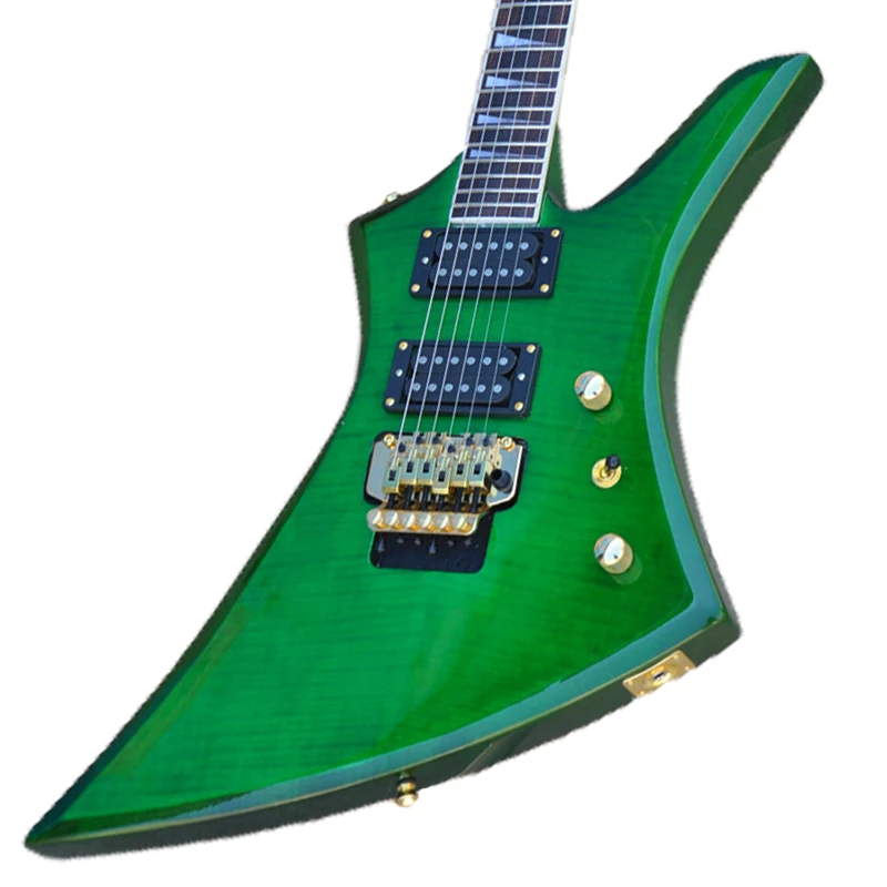 Shaped Dovetail Double Shake Electric Guitar Tiger Print Veneer Green OTGT-2061