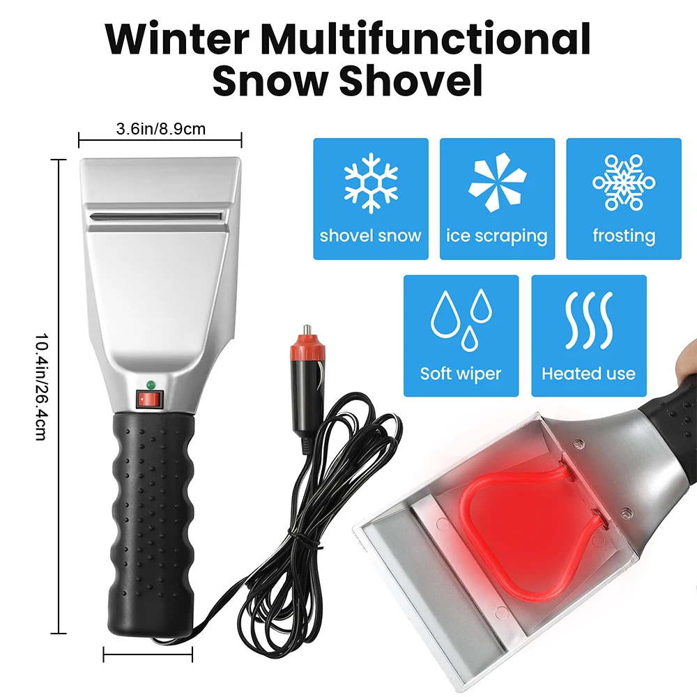 12V Winter Electric Heater Car Ice Scraper Windshield Defrosting Ice Scraper Tool Glass Snow Removal Tools Auto Accessories