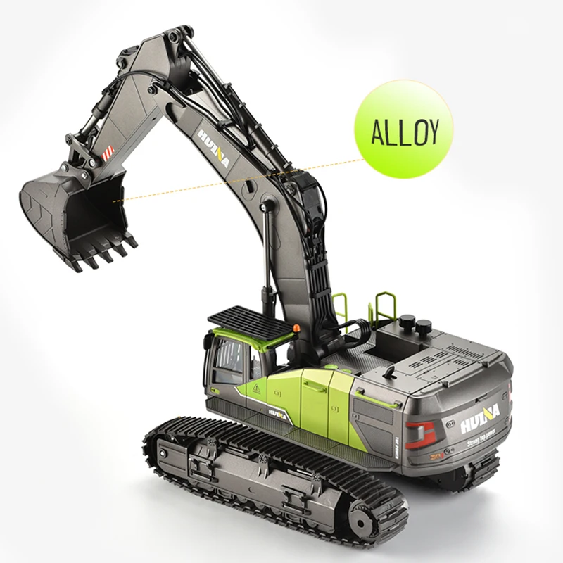 HUINA 1593 RC Excavator Rotation Alloy Green 1:14 22CH RC Remote Control Truck Toys Screw Drive Double Track Engineering Vehicle 6