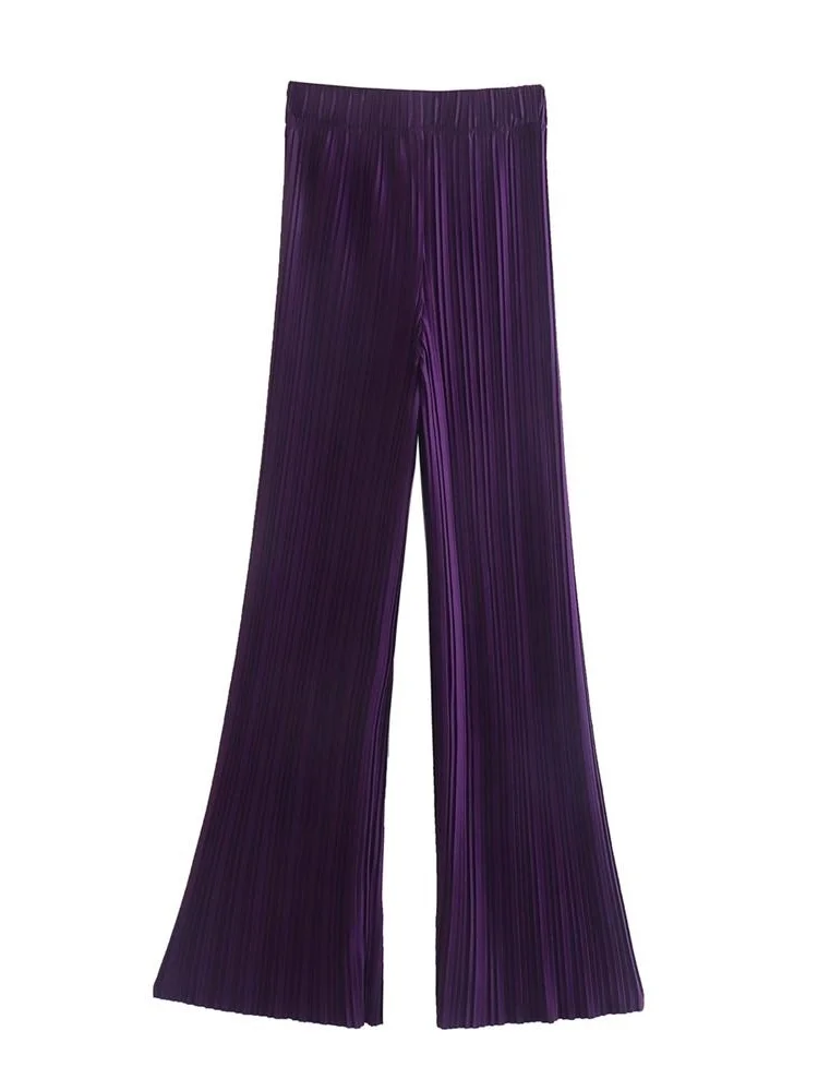 capri pants for women MESTTRAF Sexy Design 2022 Solid Color Pleated Flare Pants Vintage High Waist With Elastic Waistband Female Trousers flare pants Pants & Capris