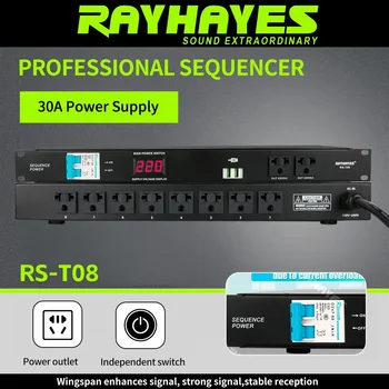 RAYHAYES RS-T08 8-Channel Power Sequencer High-Power Power Protector Built-in Air Switch Automatic Overload Power Cut-off 1
