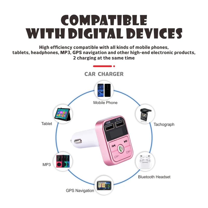 Portable Bluetooth Car MP3 Player Radio Modulator 5.3 FM Transimitter Dual USB Fast Charger Audio Receiver Handsfree Multicolour