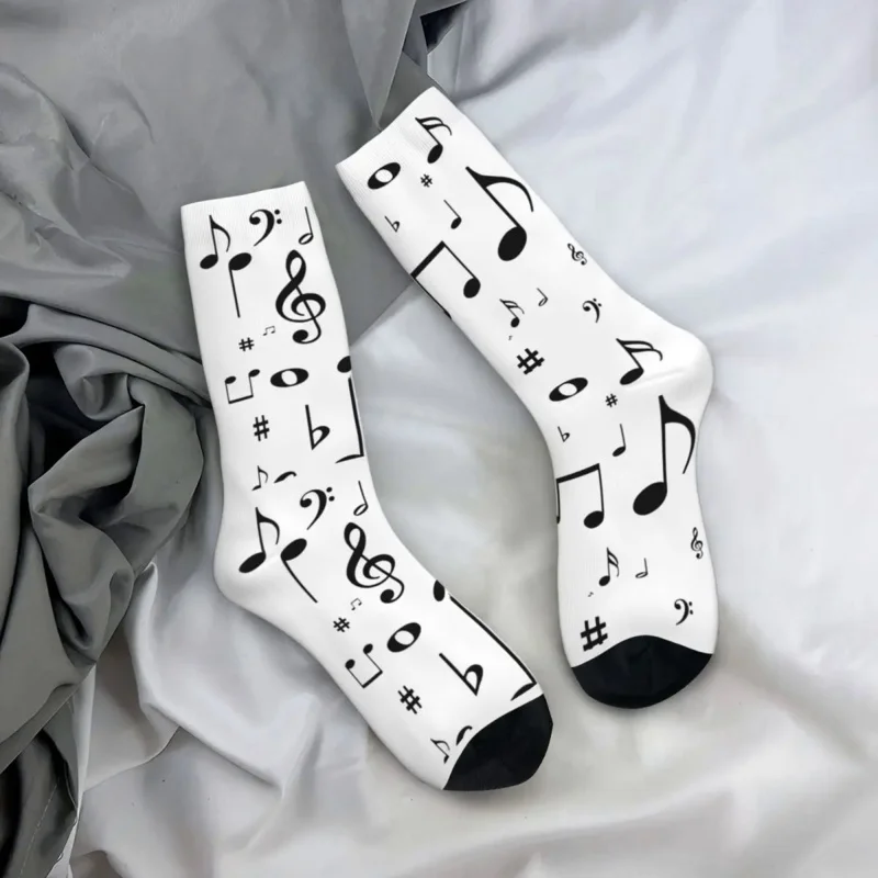 

Music Notes Black Cute Socks Men Women Polyester Casual Socks High Quality Spring Summer Autumn Winter Middle Tube Socks Gifts