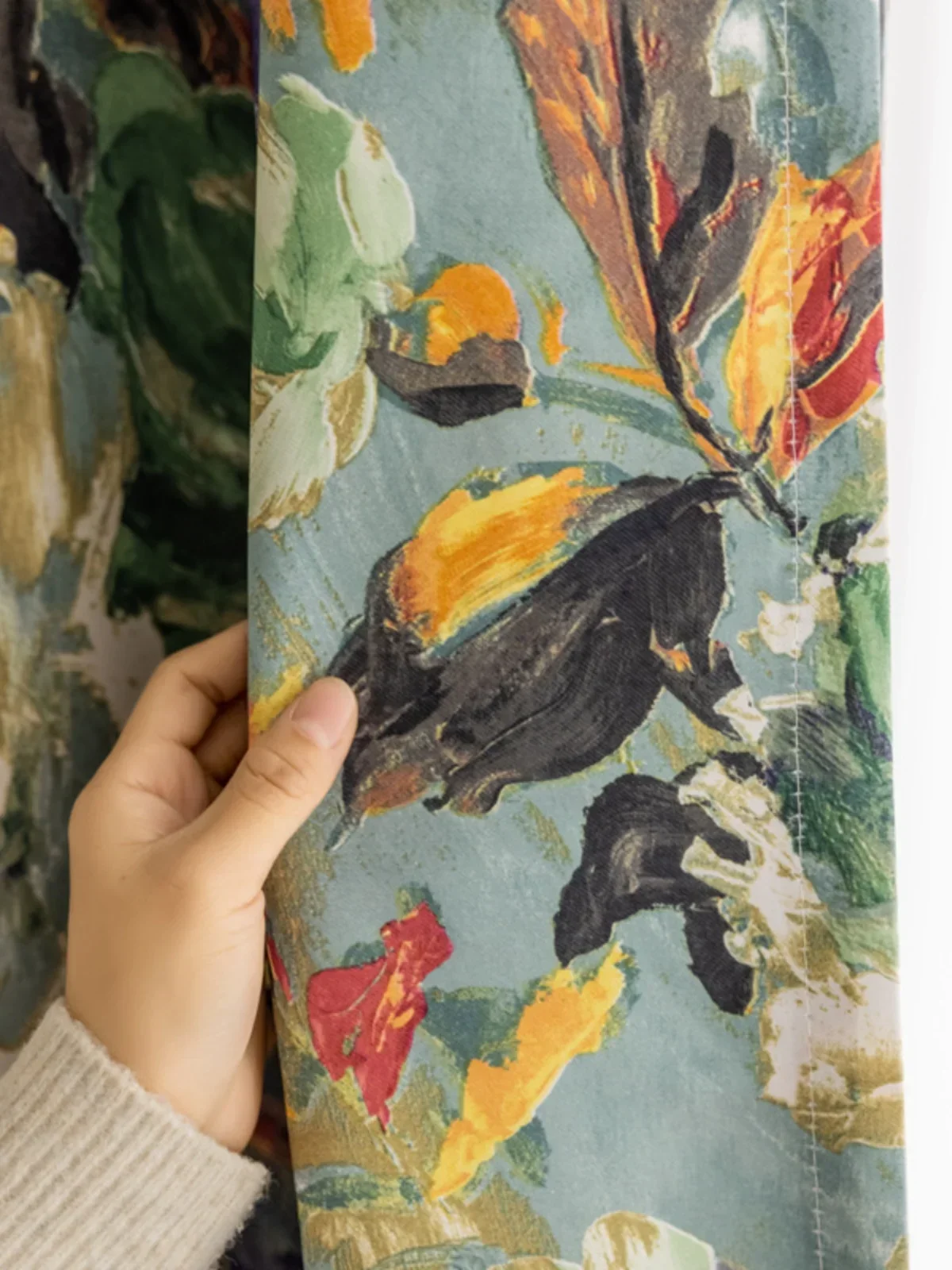 Blackout Heat Insulation Sun Protection New Chinese Oil Painting Style Curtain Retro Pastoral Flower Living Room and Bedroom 2
