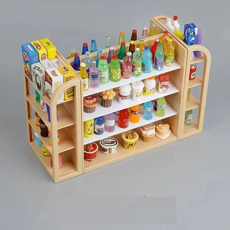 80PCS Mini Simulated Supermarket with Four-sided Shelves Children's Play House Doll House Decorations Snacks Beverages Toy Model 5