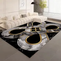 European Style Living Room Carpet Home Decoration Black Golden Carpets Marble Geometric Sofa Lounge Rug Luxury Bedroom Floor Mat