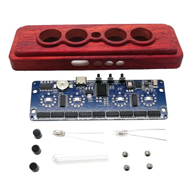 Nixie Tube Clock Nixie Tube Clock Kit 4-digit Red Pear Wood Case Not Including in-14 Tubes