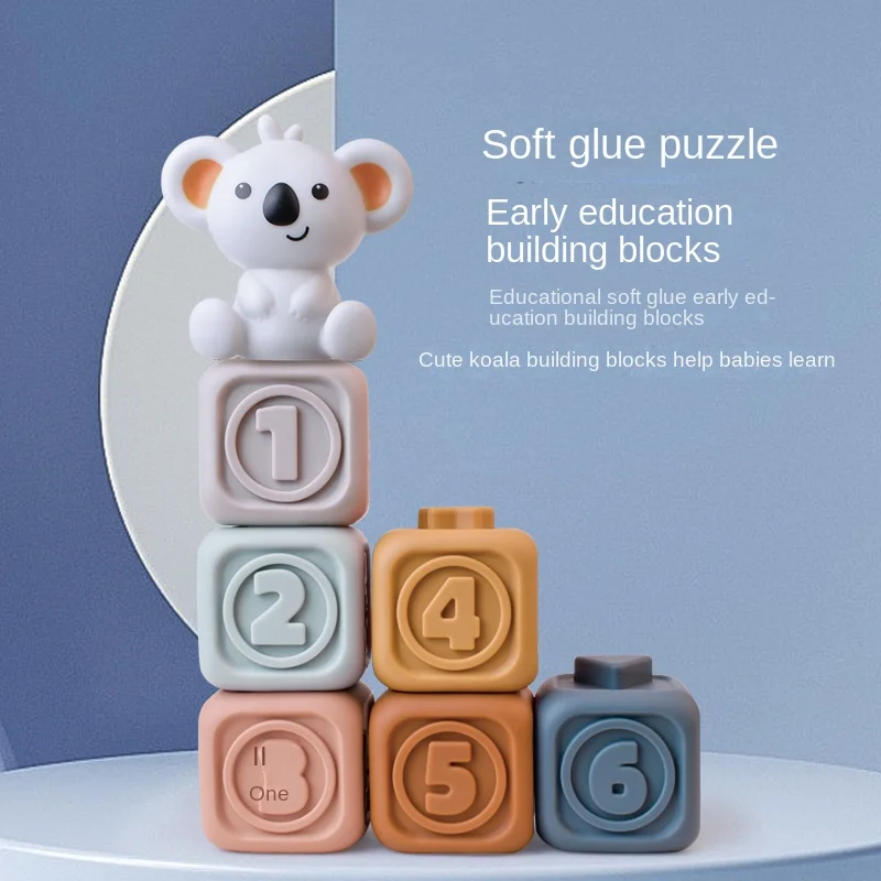 Montessori Baby Blocks Toy for Newborns 0 12 Months Silicone Soft Cubes for Babies Boy 1 Year Stacking Bath Toy Teethers Rattles 2