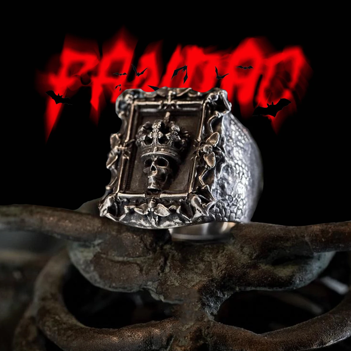 

S925 sterling silver handmade emperor dark skull baroque ring retro personality jewelry