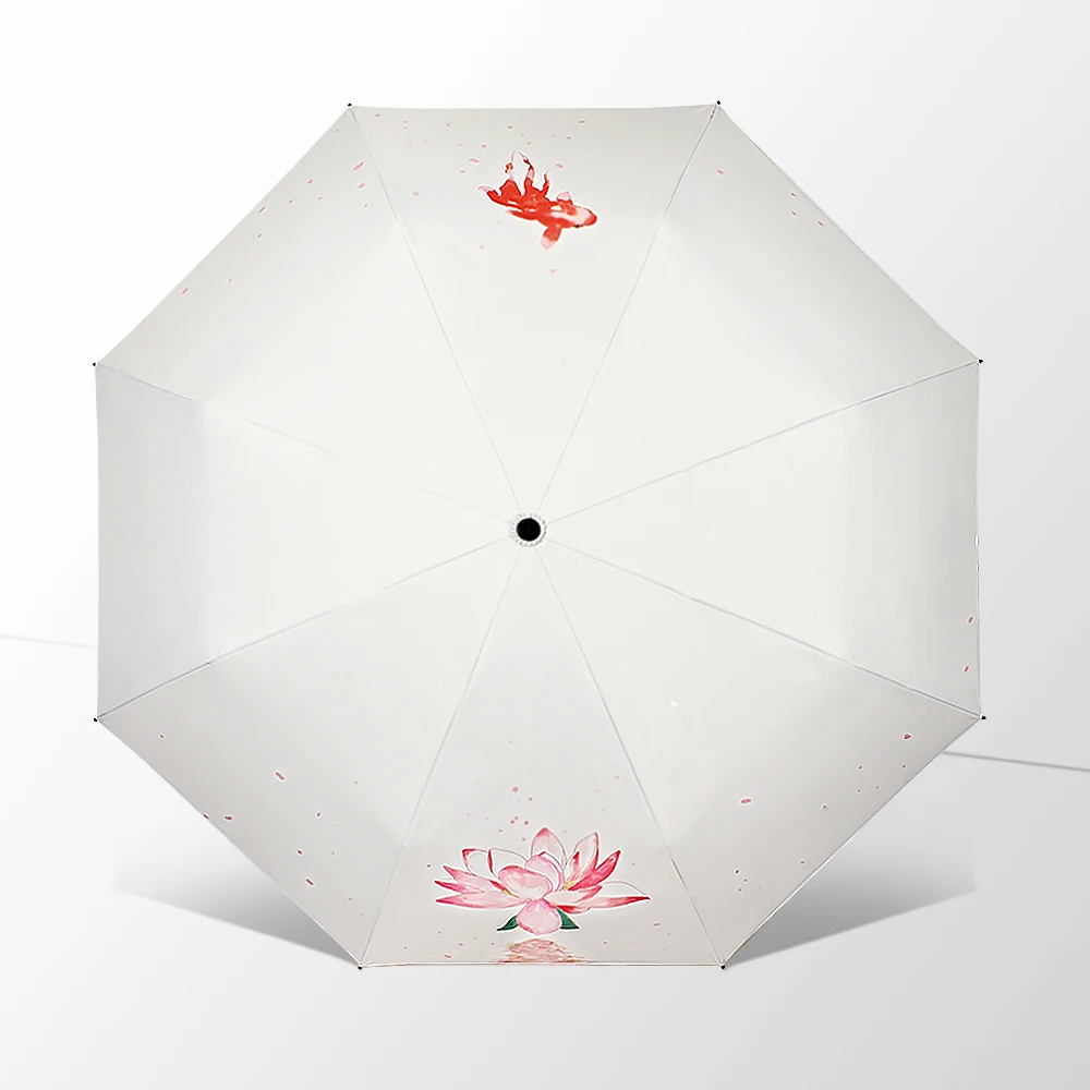 Lotus Goldfish Folding umbrella travel floral foldable lightweight portable rainy uv protection sunshade for men and women