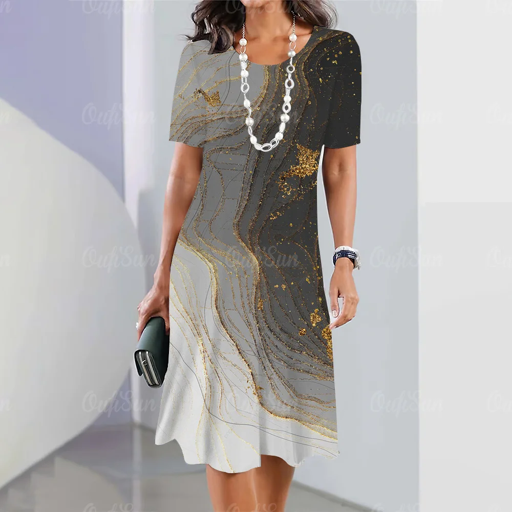 2024 New Women's Dresses Graphic Print Elegant & Beautiful Midi Dresses Plus Size Female Summer One-piece Dress Free Shipping 