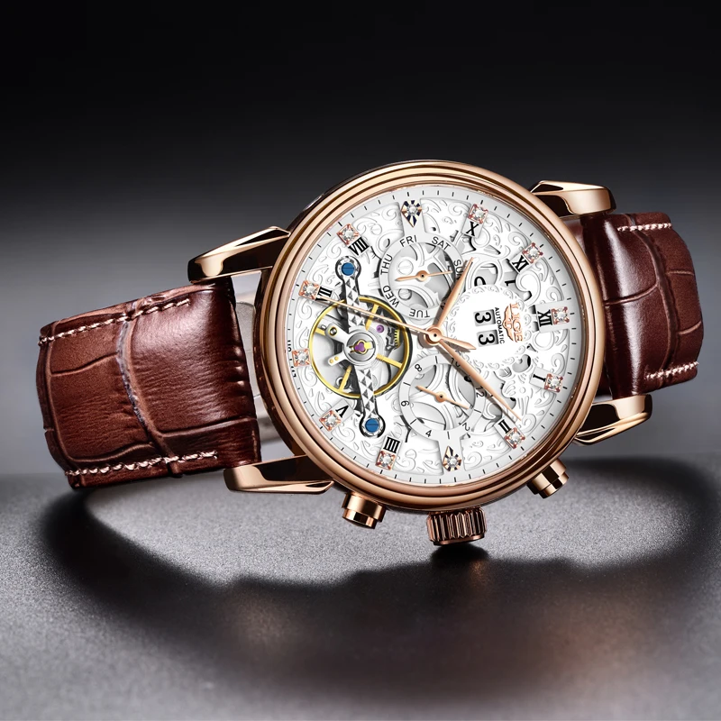LIGE Mechanical Watches Business Fashion Luxury Leather Strap Tourbillon Automatic Watch for Men Waterproof Calendar Date Clocks