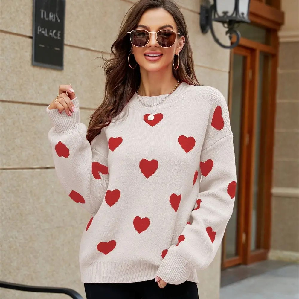 

Autumn Winter New Valentine's Day Love Pullover Women's Knitwear Women's Large Size Loose Sweater Women