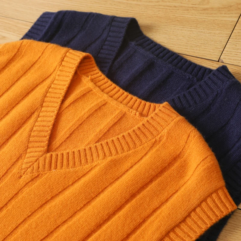 100% Pure Cashmere Sweater Men's Tank Top High-Grade Loose Waistcoat Autumn And Winter Thickened V-Neck Knitted Bottom  Camisole