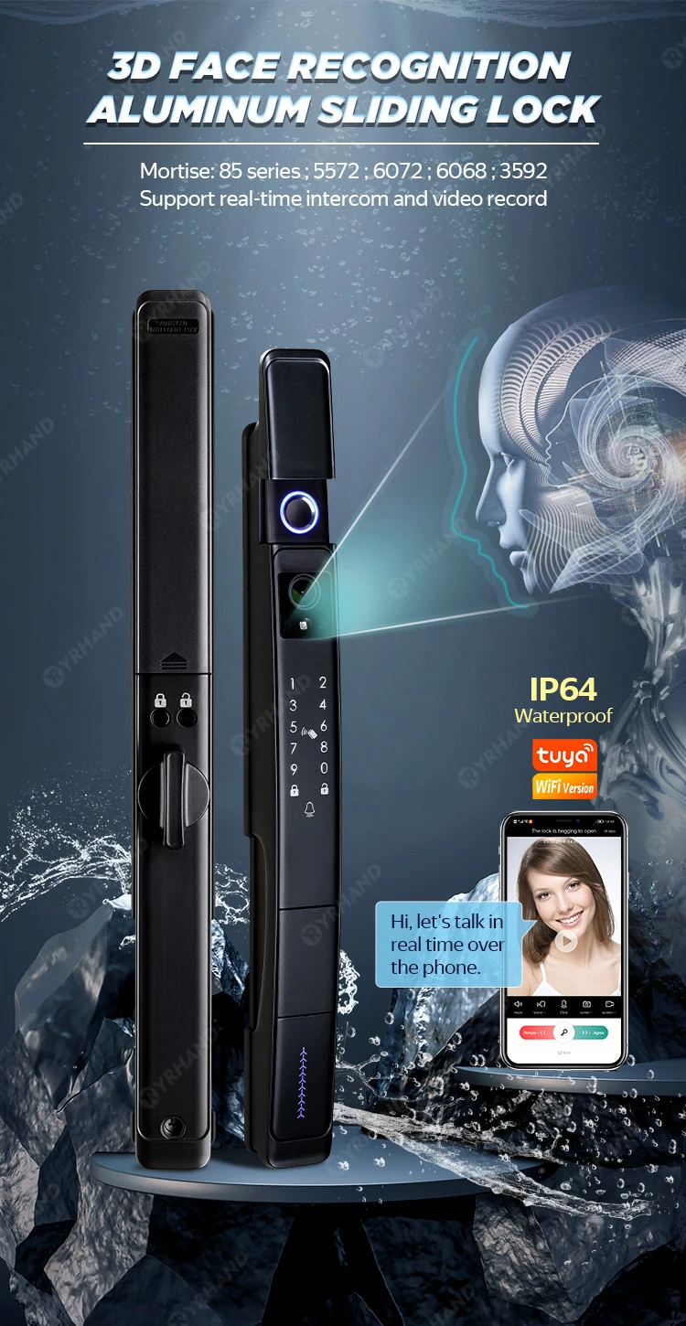 3D Face recognition lock Tuya wifi fechadura eletronico digital Waterpoof Visual intercom keyless unlock Sliding Smart Door Lock