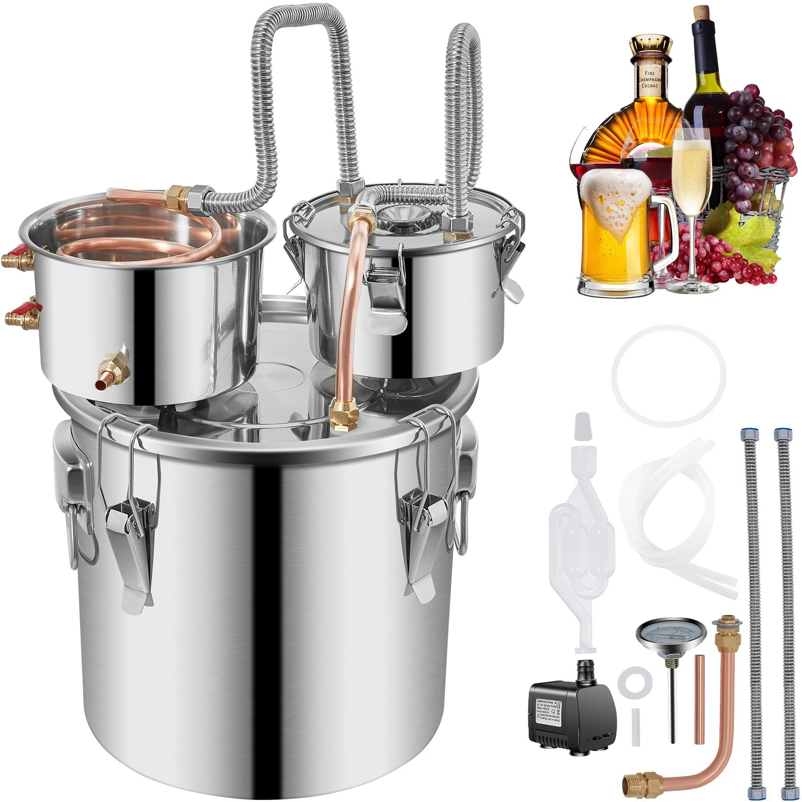 Alcohol Distiller 8/13.2 Gal Stainless Steel Still DIY Moonshine Apparatus Whisky Beer Brandy Home Appliance
