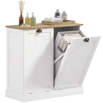 Laundry Hamper Cabinet, Tilt out Bathroom Storage Cabinet, White 3