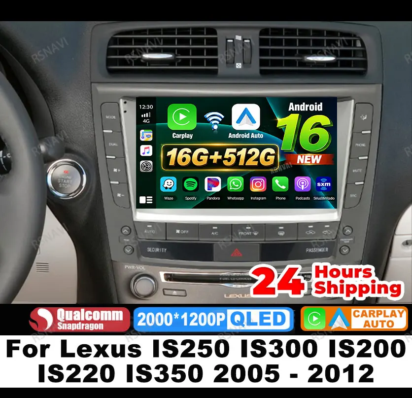 Radio para Auto Android 16 para Lexus IS250 IS300 IS200 IS220 IS350 2005 - 2012 4G LTE DVD Autoradio Reproductor de Video Carplay Inalámbrico 1