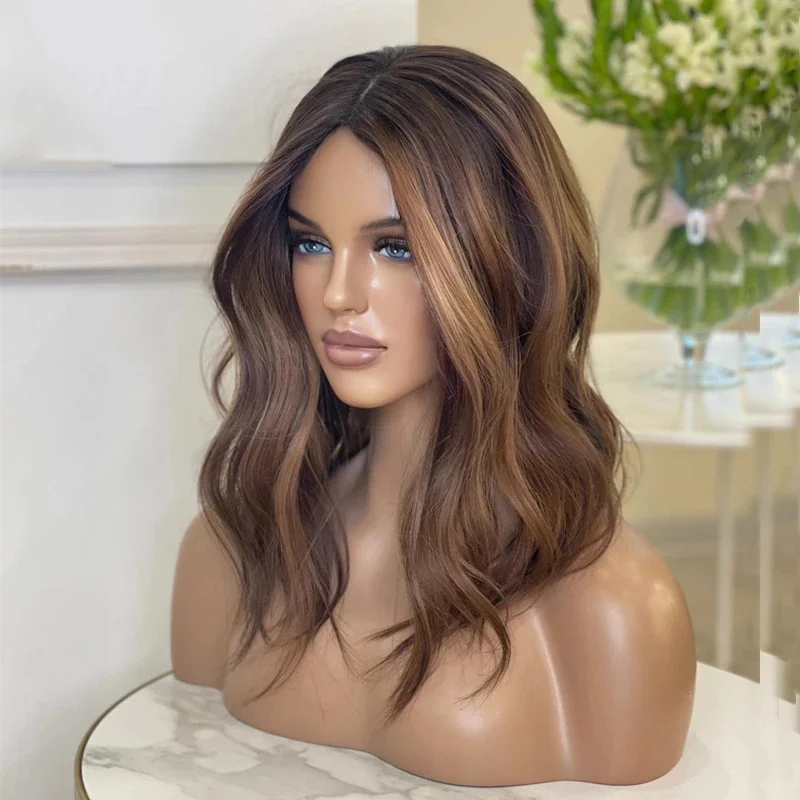 Ombre Brown 26inch Long Human Hair Wig 180%Density 5x5 Silk Base With BabyHair For Women