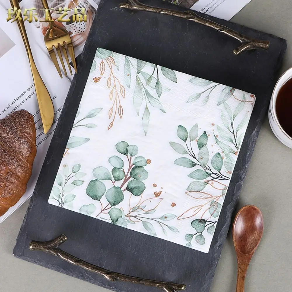 20pcs Soft Plant Style Napkins Colorful Cartoon Colorful Printed Paper 33cm Eucalyptus Leaf Paper Family Banquet