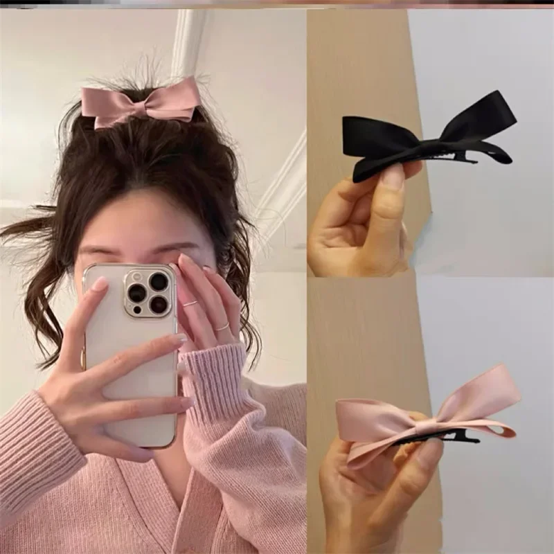 Black Pink Silk Double-layer Bowknot Hairpin for Women Fashion Korea Sweet Cute Student Girls Clips Hair Accessories Headdress