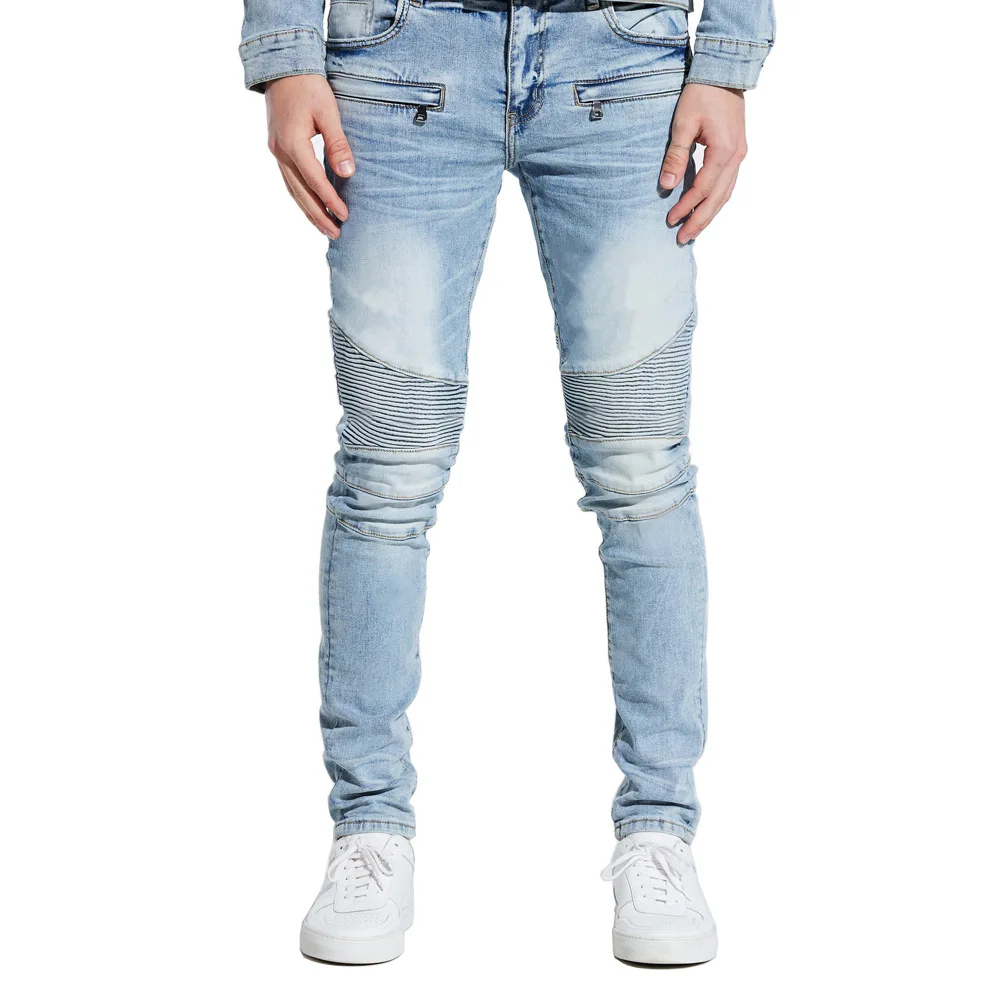 2022 Fashion Elastic Men's Jeans Personalized Pleated Denim Jeans Men Designer Jeans for Men Full Length Trousers