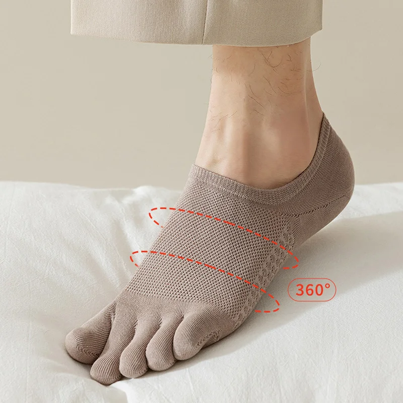 

1 Pair Men's Fashion Open Toe Sweat-absorbing Boat Socks Cotton Breathable Invisible Ankle Short Socks Elastic Man Finger Sock