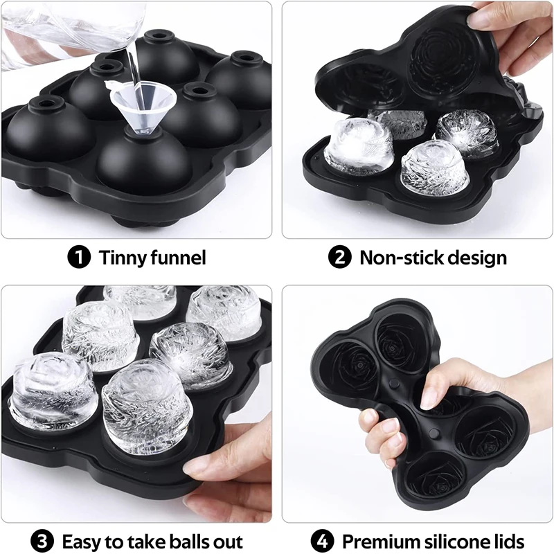 Ice Cube Mold Ice Cube Tray Silicone Rose Ball Maker for Cocktails Whiskey