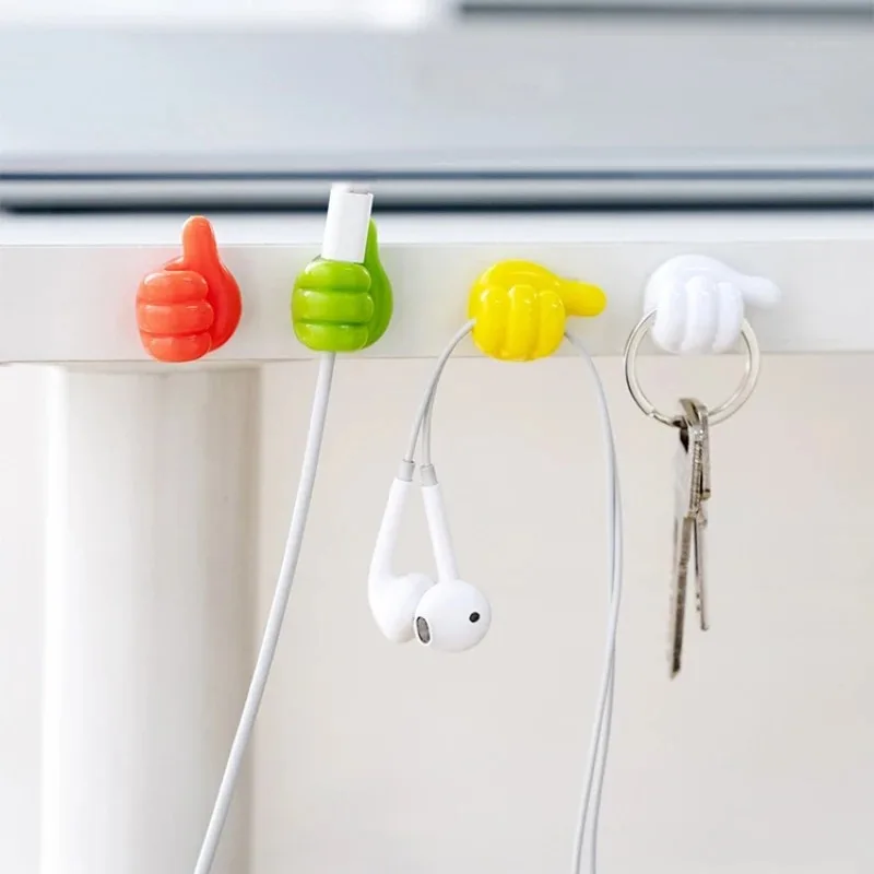 1/3/5pcs Thumb Hook Self Adhesive Wall Decoration Creative Silicone Key Hanger Hook Office Data Cable Clip Wire Desk Organizer