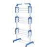 Modern 4 Tiers Metal Clothes Drying Rack Rectangular Folding Rolling Dryer Hanger Free Stand Laundry Organizer Gray/Blue 4