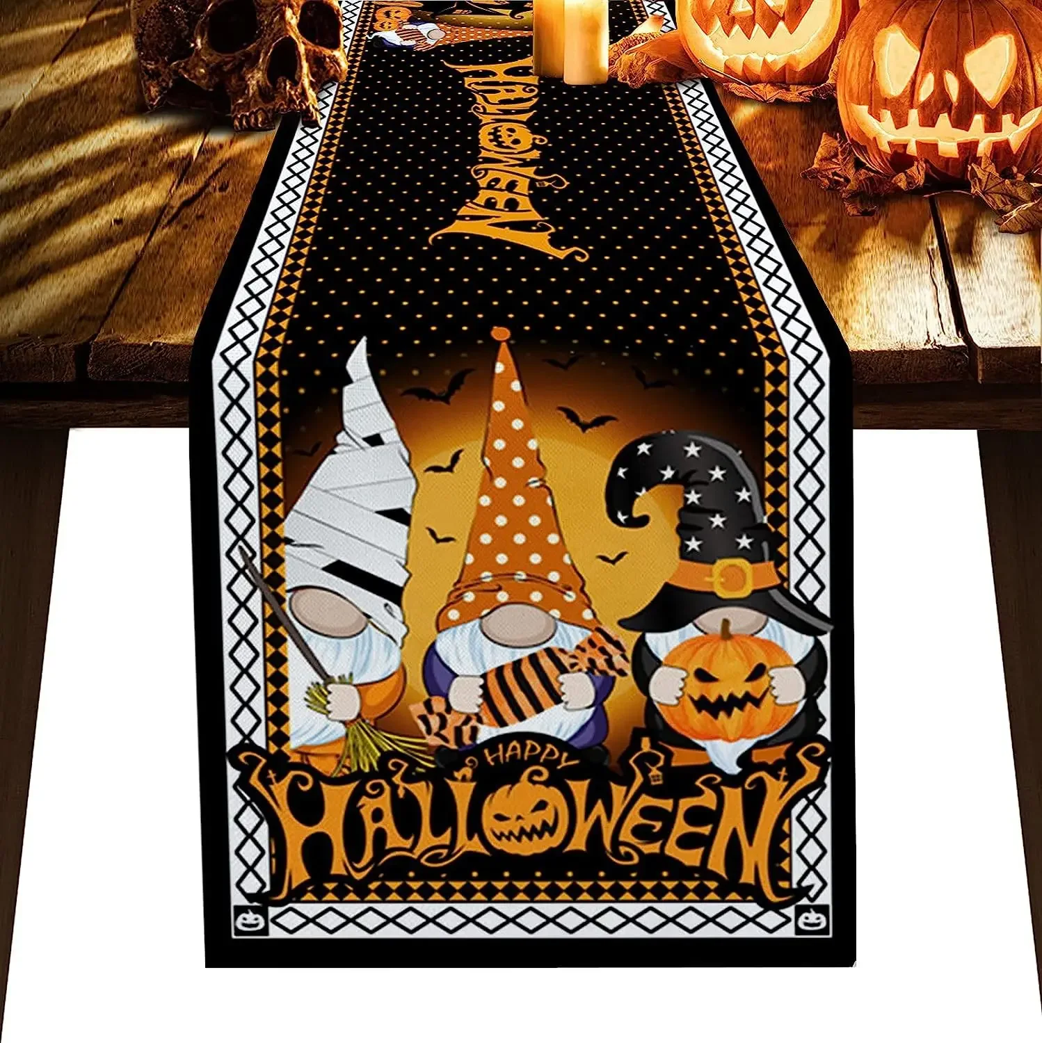 Halloween Tischläufer Spinnennetz Design 70x300cm - Schwarzer Tüll Mit Gold Für Partydeko