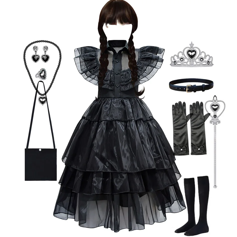 Wednesday Addams Costume Girl Birthday Princess Costume Black Fancy