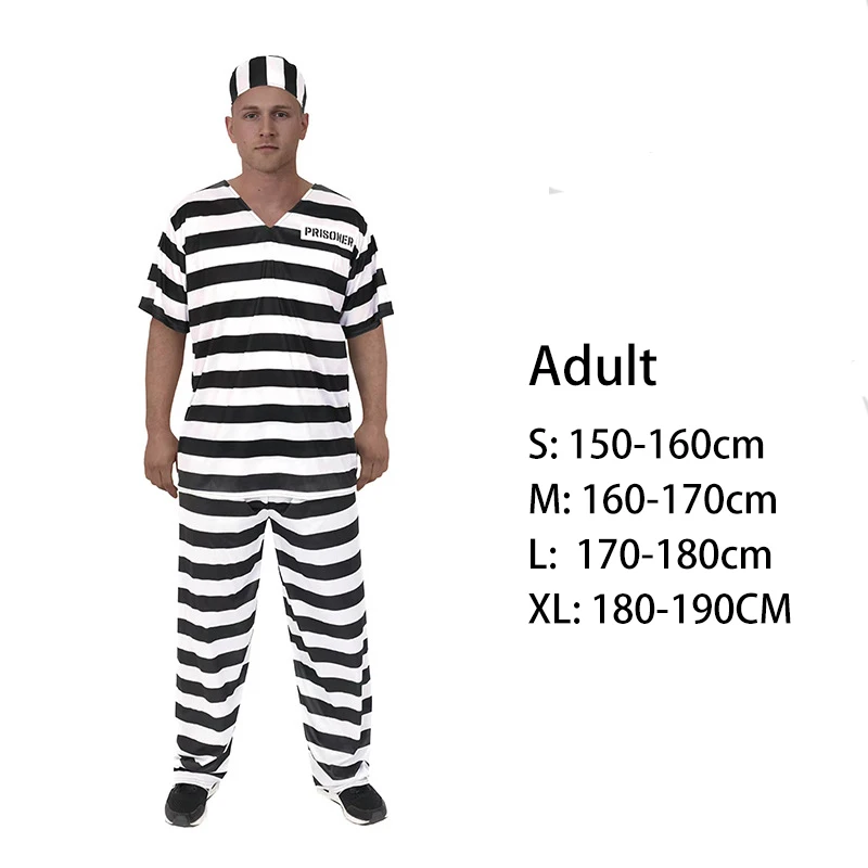thumbnail image 1 of Conjunto de vestuario para disfraz de prisión para adultos y niños de Halloween, disfraz para fiesta de mascarada, actuación en el escenario, 1 of 5