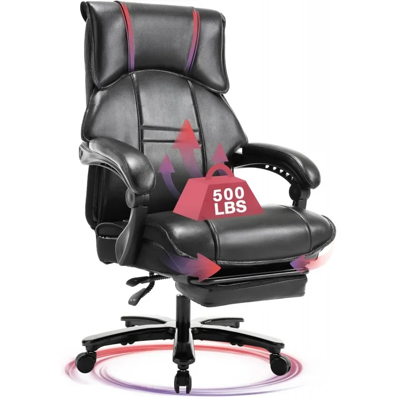 

500lbs Big and Tall Office Chair Wide Seat for Heavy People with Quiet Wheels Heavy Duty Metal Base High Back Larger Size PU Lea