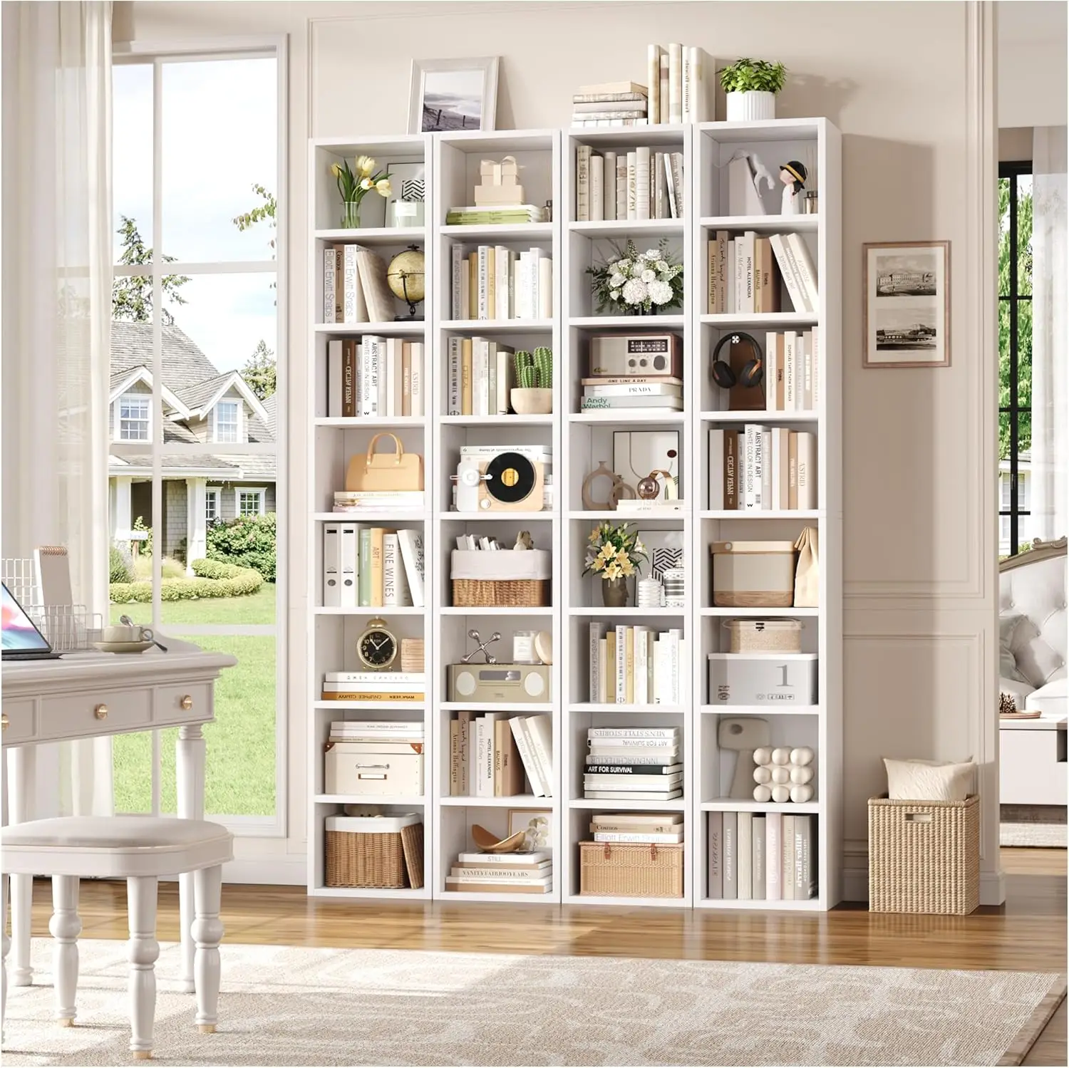 2 Pcs 71'' Tall Narrow Bookshelf, 8-Tier Media Tower Rack Set of 2, CD DVD Storage Cabinet with Adjustable Shelves