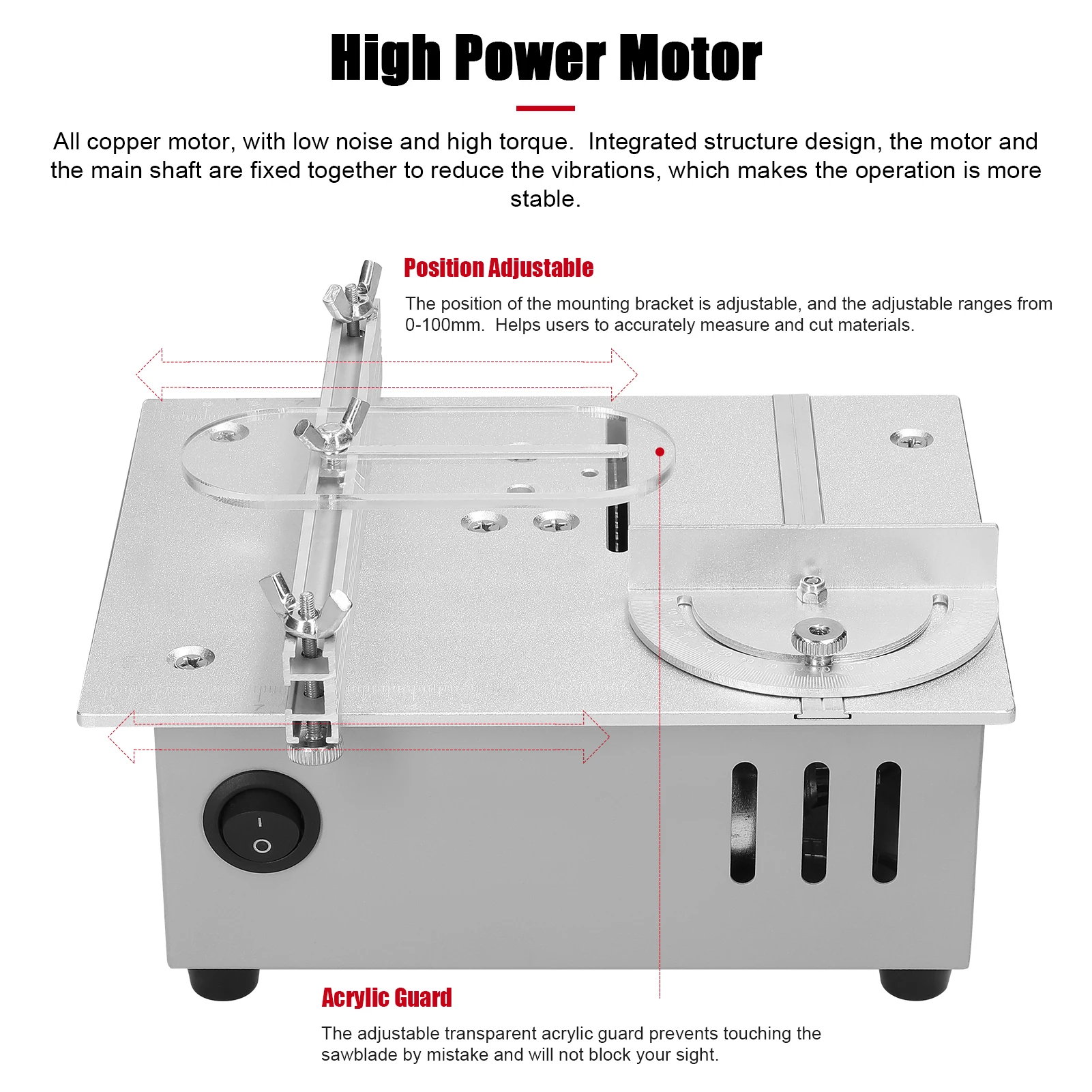96W Table Saw Multifunctional Electric Desktop Saws 7 Gears Adjustable Woodworking Bench Saw Small Household DIY Cutting Machine 4