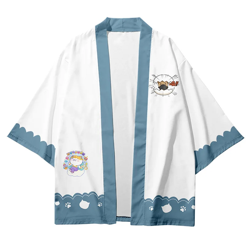 Fashion Kimono Kawaii Cat Anime Print Japanese Cardigan Beach Haori Women Men Cosplay Yukata Harajuku Loose Girl Clothes