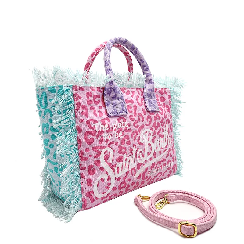 Leopard Print Women's Large Capacity Canvas Tassel Design Zippered Shoulder Bag Summer shoulder bag canvas shoulder bag