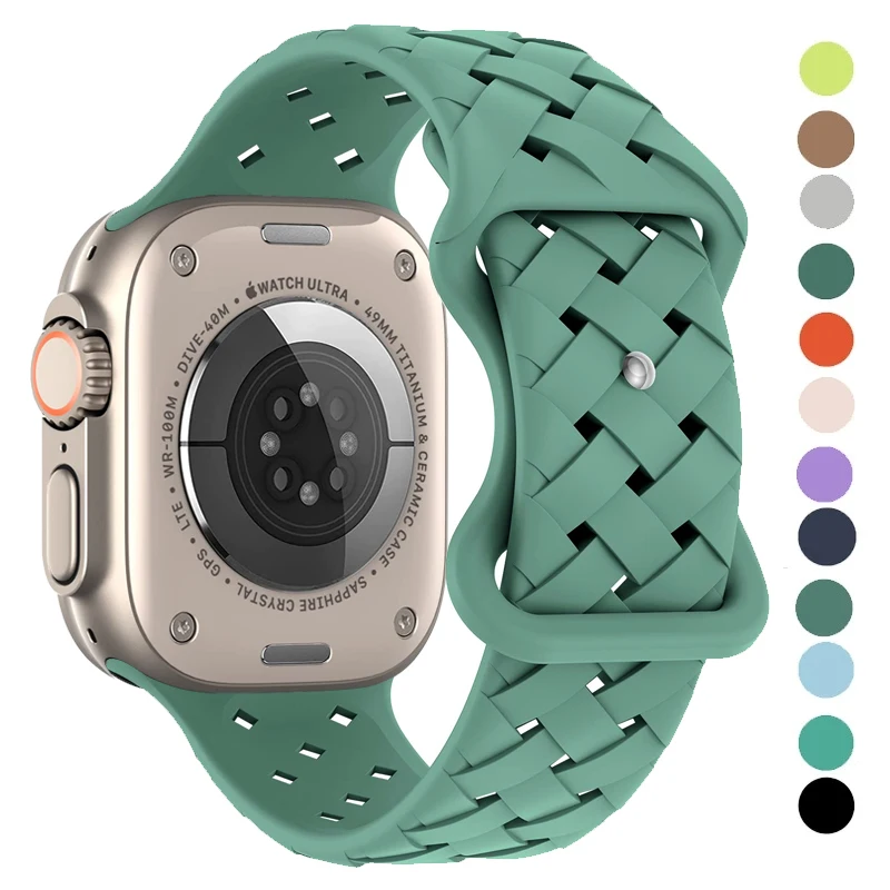 

Silicone Strap for Apple Watch Band Ultra 49mm 44mm 40mm 45mm 41mm 38mm Woven Loop Watchband Bracelet IWatch Series 8 7 6 5 3 SE