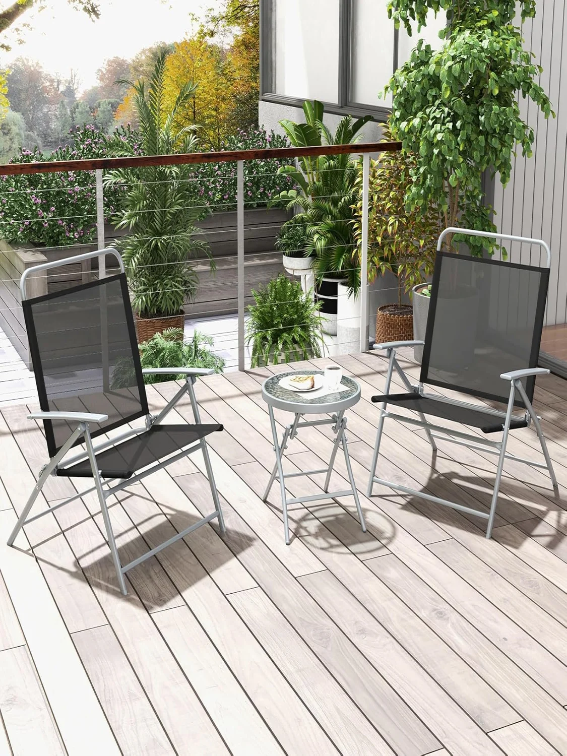 3 stücke Terrasse Klapptisch Stuhl Set extra großen Sitz Metallrahmen tragbar im Freien – Detail 1