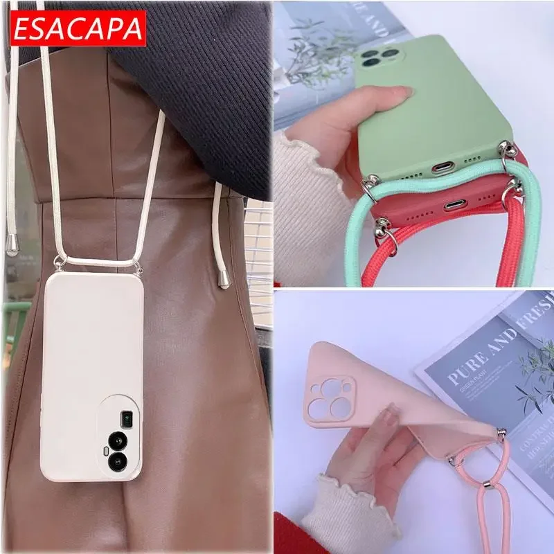 Cover Collana per Cellulare Compatibile con OPPO Find X5 Lite, Custodia Trasparente Silicone con Cordino Necklace Case, Custodia indossabile per Collo,Cover a Tracolla con cordina, Verde