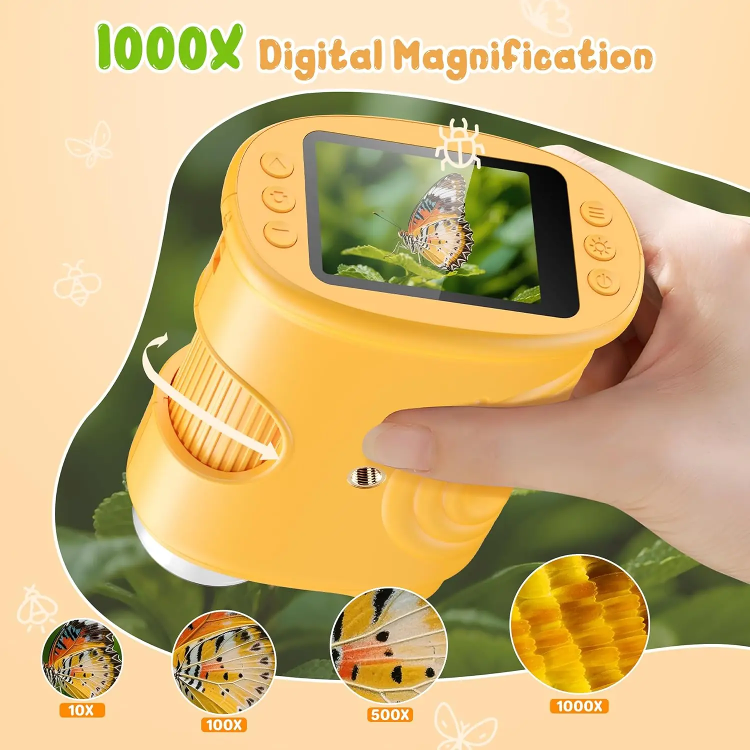 1000X Handheld Digital Mikroskop Für Kinder 2 Zoll HD Bildschirm Kinder Biologische Insekten Lupe Mini Tragbare Mikroskope Geschenk
