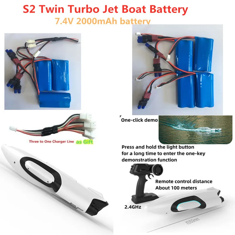 

S2 Twin Turbo Jet Boat Battery 7.4v 2000mah battery For S2 2.4G Remote Control RC Speedboat Toy S2 Battery