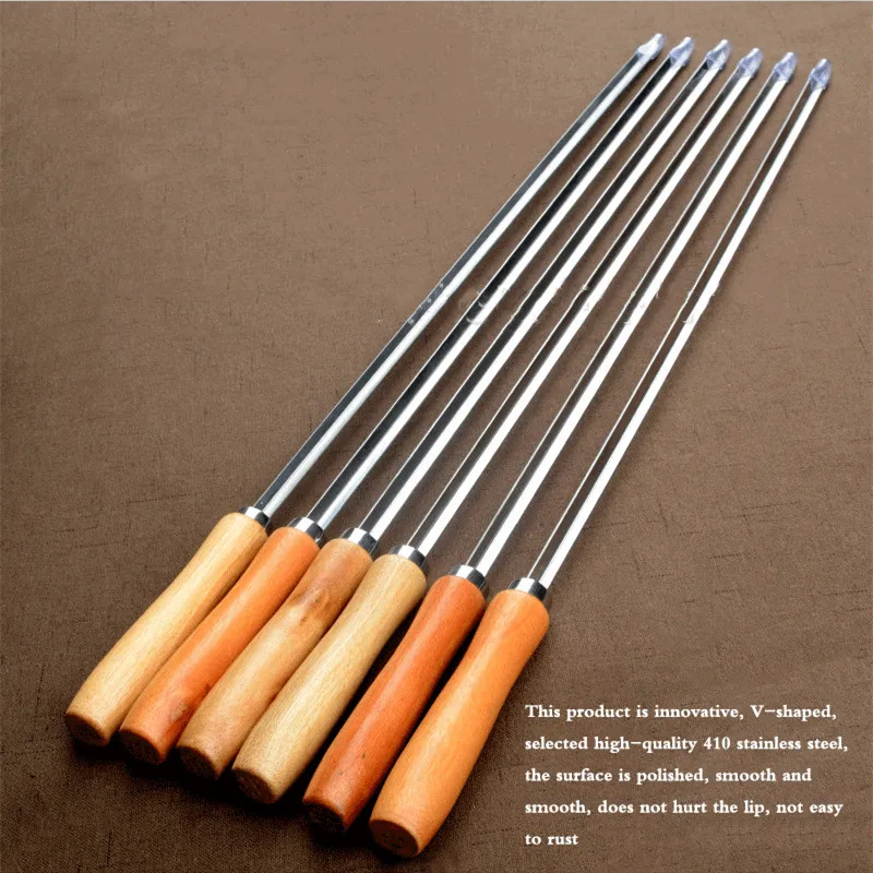 50cm V-type Long Wood Handle BBQ Skewers Shish Kebab Grill Stick