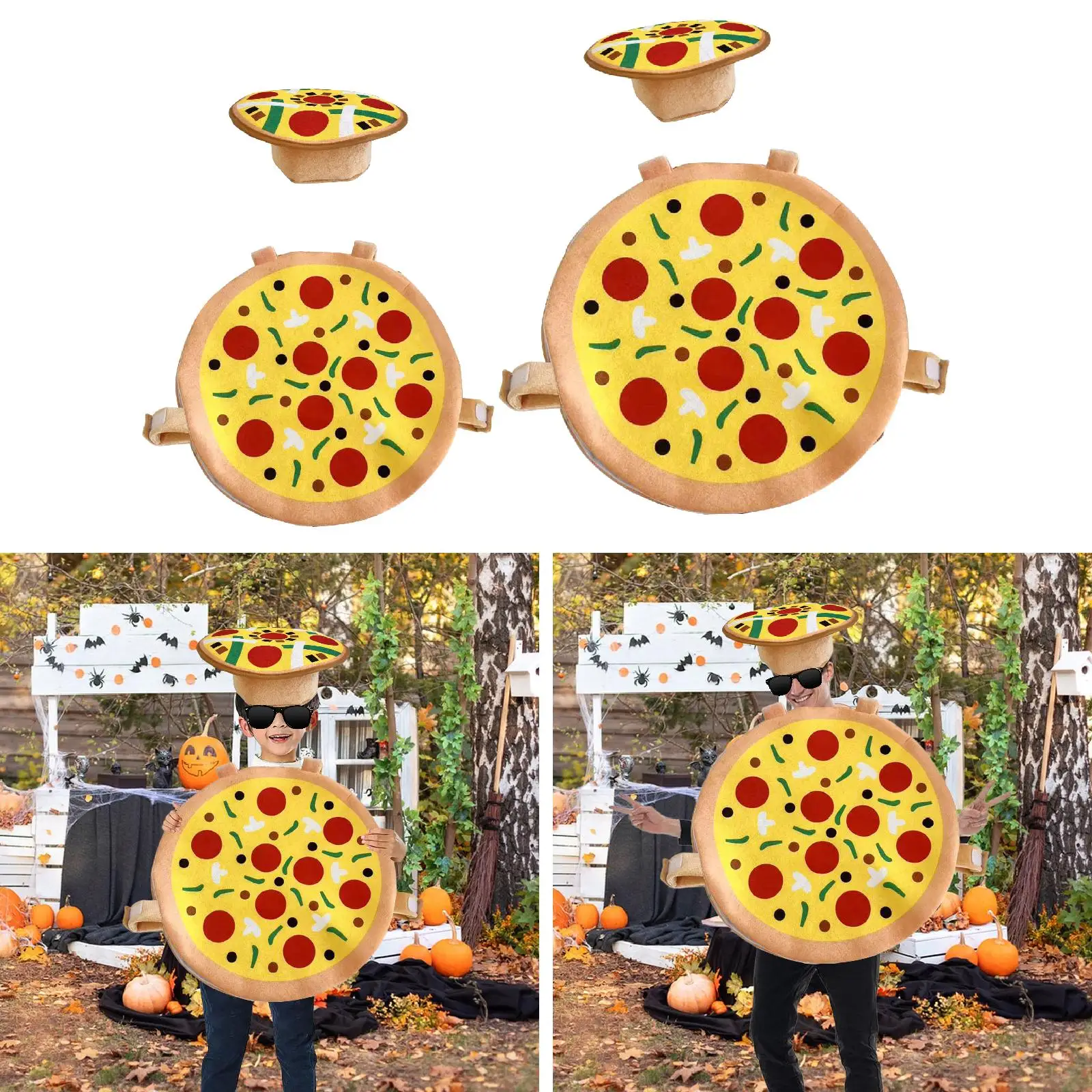 Halloween Pizza Costume with Hat Cartoon Funny Dress up Outfit for Holiday Photo Props Carnival Party Supplies Stage Performance Halloween Pizza Costume with Hat Cartoon Funny Dress up Outfit for Holiday Photo Props Carnival Party Supplies Stage Performance