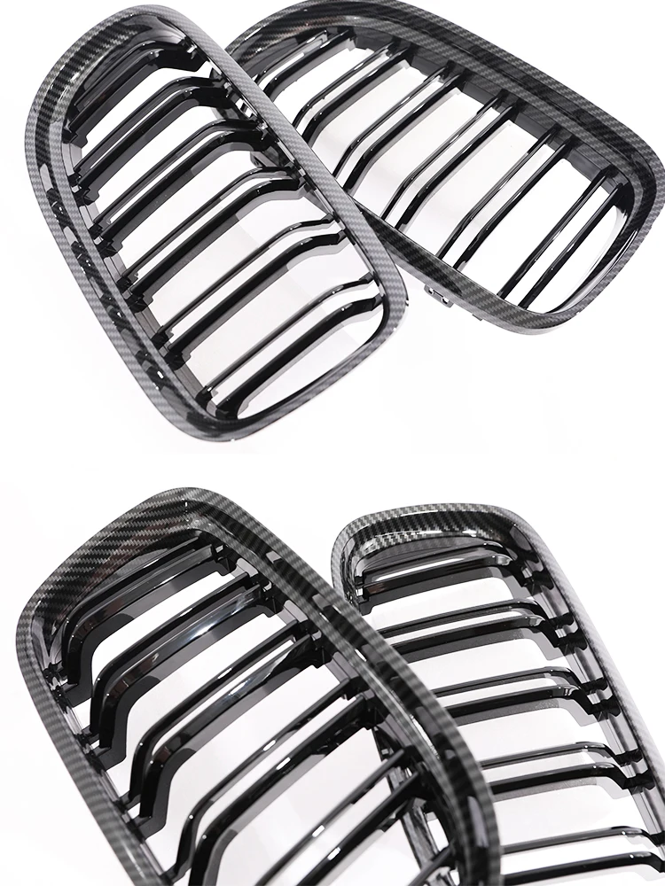 Carbon Fiber Print Grille Kidney Grill For BMW 3 Series E90 E91 LCI 2009-2012 LCI Gloss Black M Color Chrome Silver Double Slat