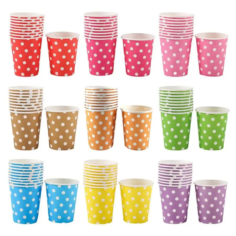10PCS Paper Cup Disposable Color Polka Dot Simple Thick High Temperature Resistant Non-Slip for Birthday Home DIY Kindergarten