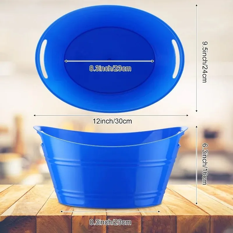 6 Pcs Ice Buckets Bulk, Plastic Ice Buckets with Handles, Oval Storage Tub, Large Capacity Drink Tub for Party Bar