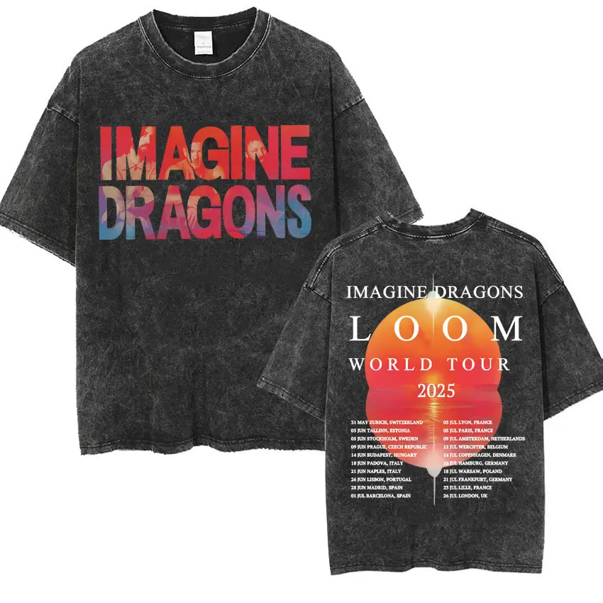 Imagine Dragons Band - Loom Tour 2024 New Album T Shirts Men Women Fashion Hip Hop Style Retro Washed T-shirt Loose Short Sleeve 3
